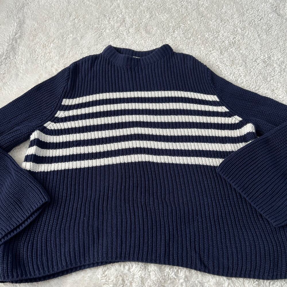 Gap Womens XXL Navy Cotton Striped Knit Sweater Preppy Costal Grandma Lake House - Picture 2 of 6